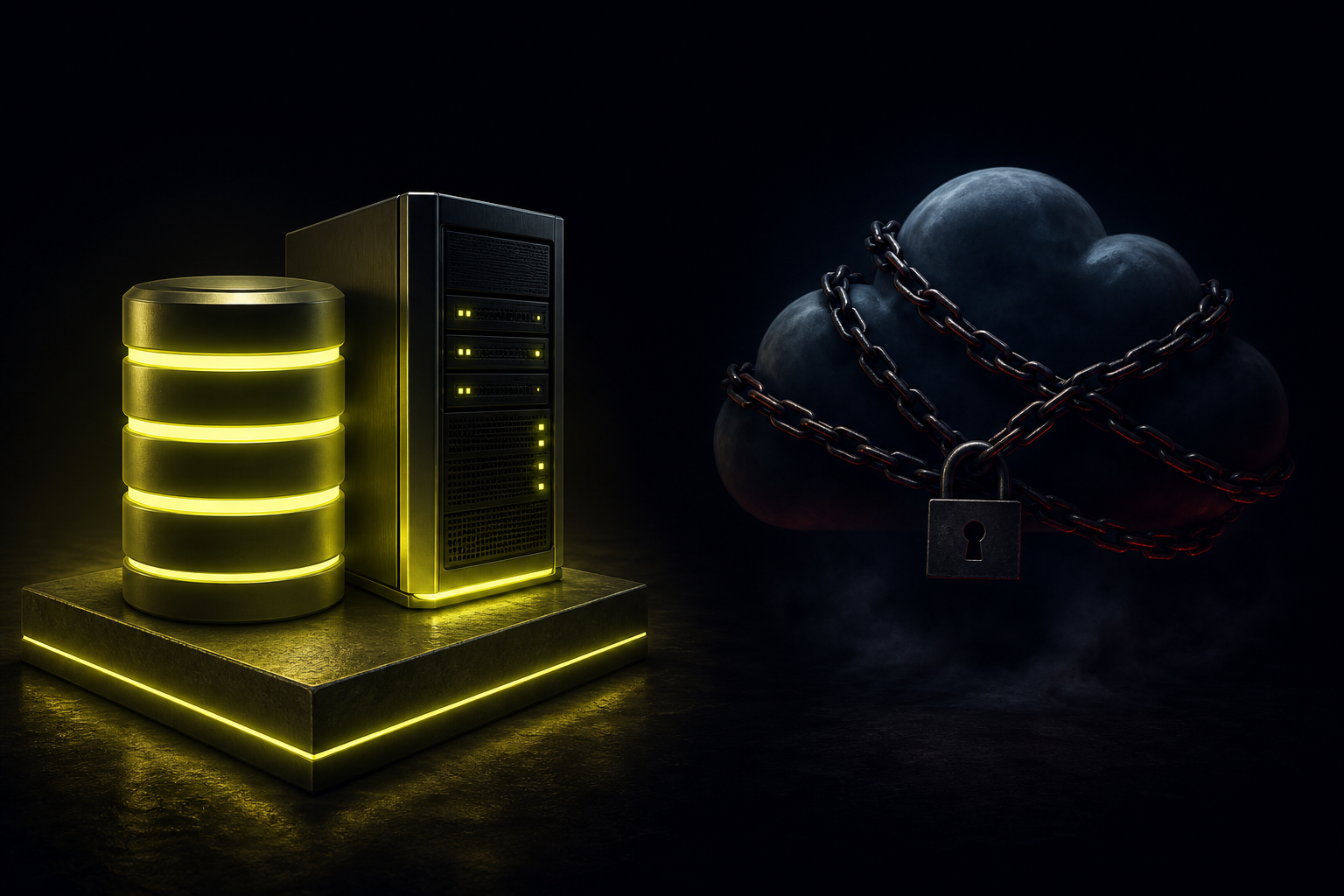 Concept visual — owned infrastructure versus chained cloud dependency.